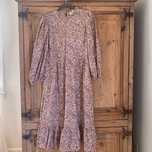 high neck longsleeve floral midi dress